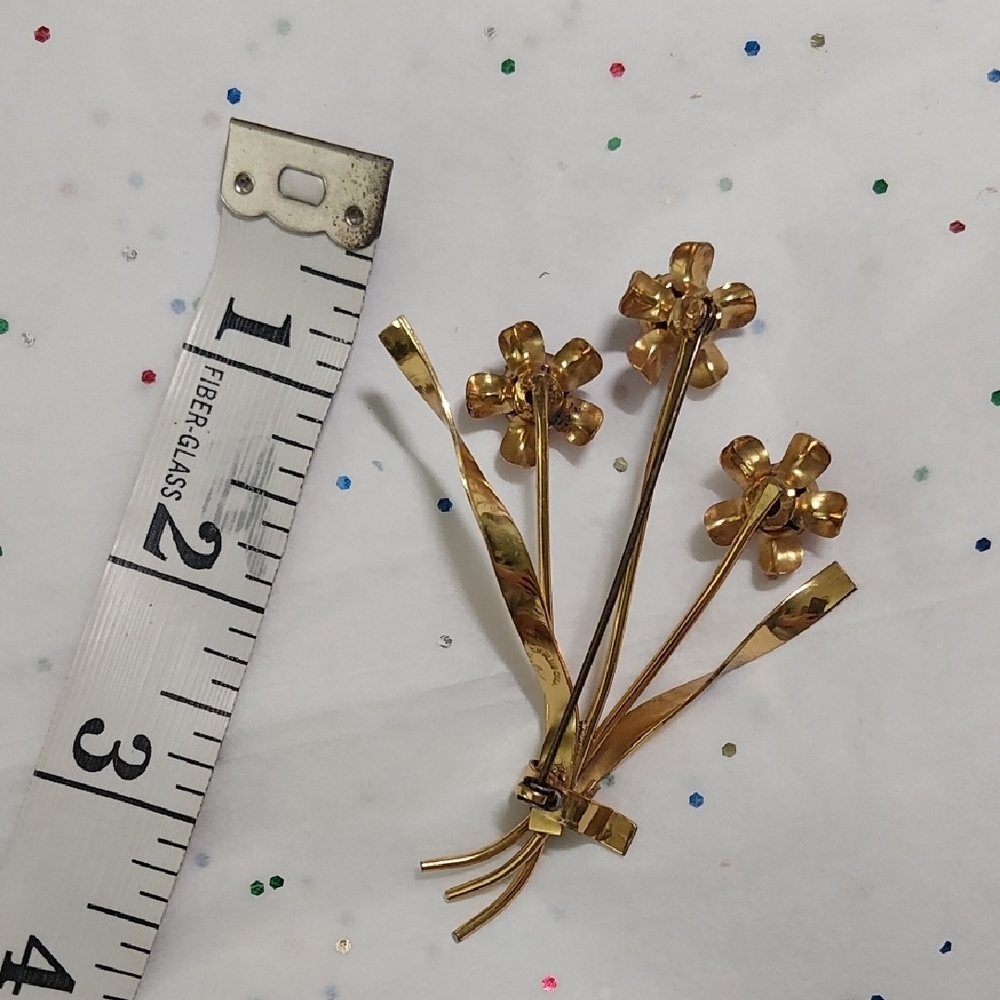Gold Floral Brooch with Pink Accents - Picture 3 of 6